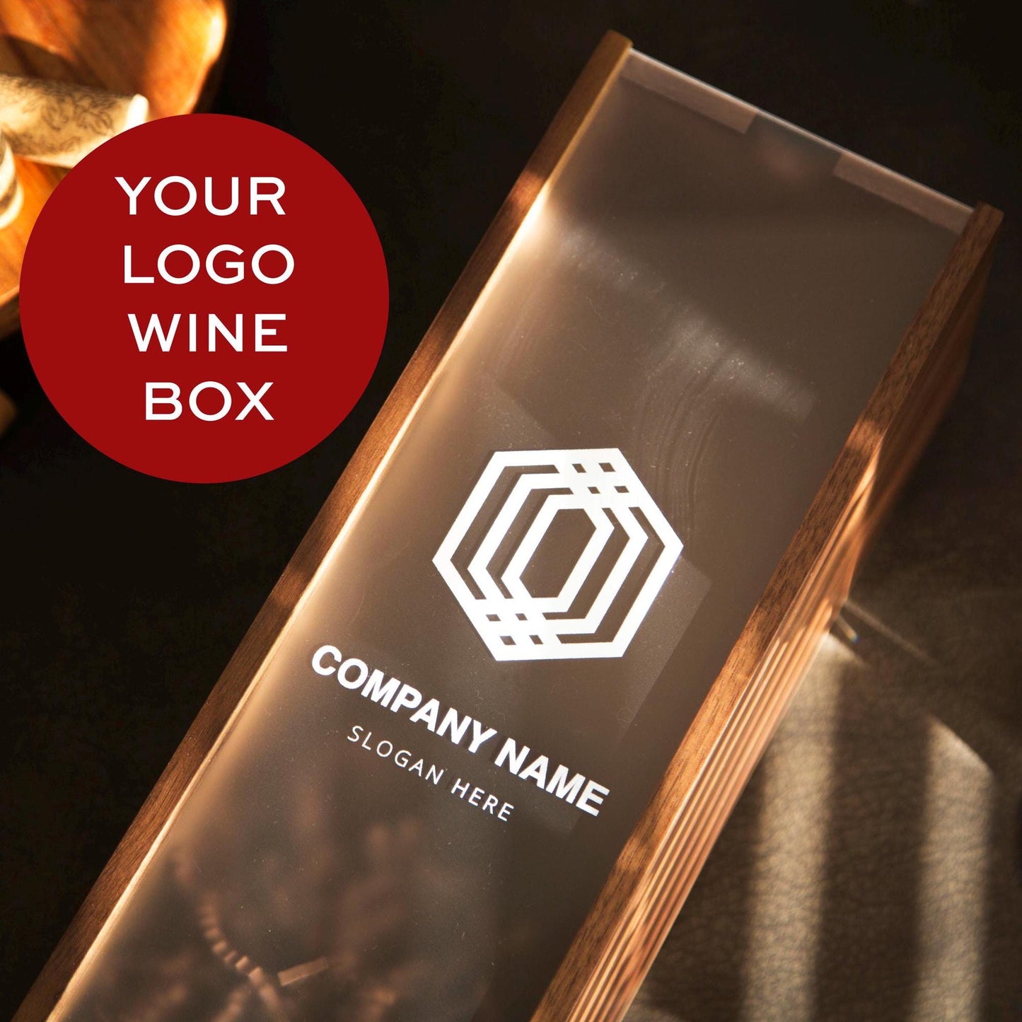 Acrylic Lid Wine Box - Custom Corporate Logo Wine Gift Box, Personalized Wine Bottle Box Custom Text, Wooden Bottle Box, Gift
