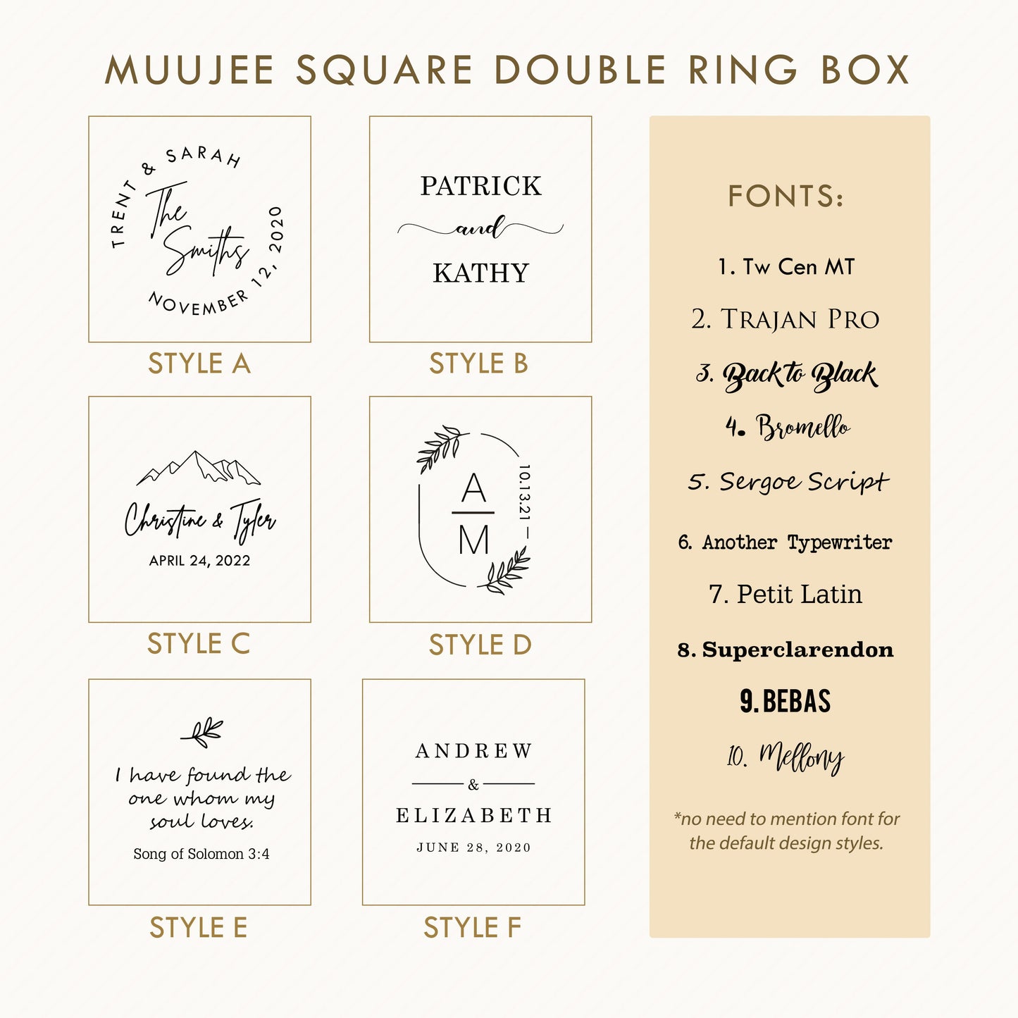 Square Double Ring Box - Engraved Wood Ring Bearer Box for Wedding Ceremony, Proposal Engagement Ring Box Gift for Her, 2 Ring Slots Storage