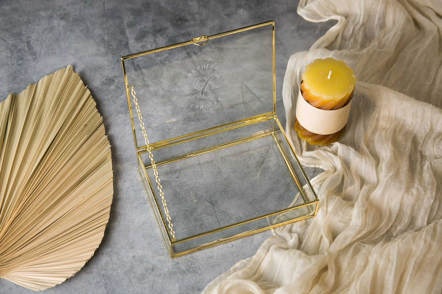 5x7" Gold Glass Photo Box - Wedding Picture Keepsake Box, Engagement Romantic Gift for Newlywed Couple Husband Wife, Honeymoon Gift