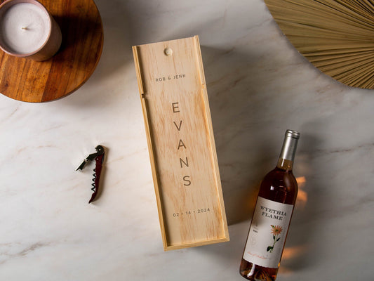 Wood Wine Box (Design 4) - Walnut or Pine Wine Champagne Box Birthday Anniversary Engagement Wedding Business Work Promotion Coworker Gift