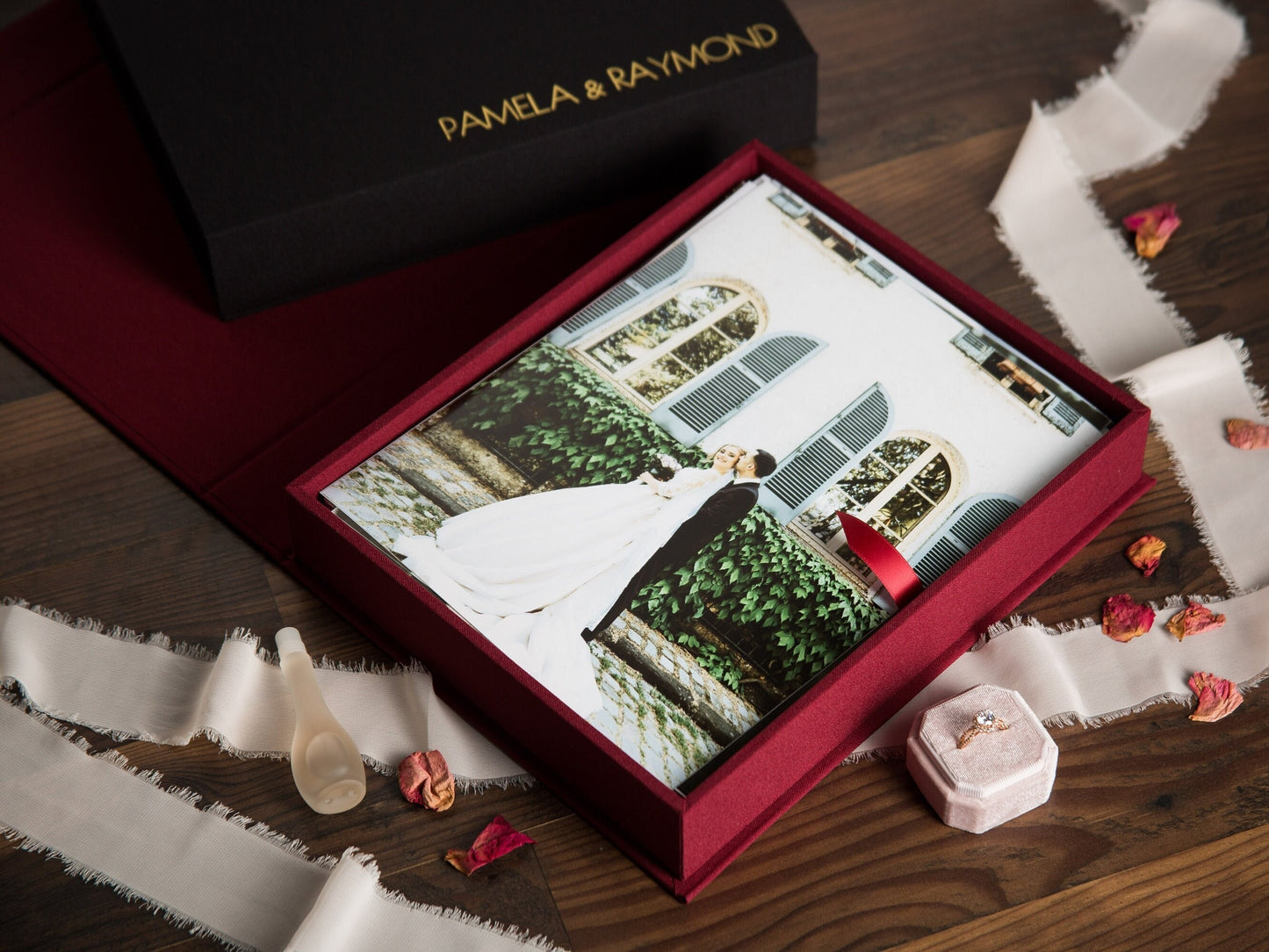 8x10 Embossed Linen Photo Box - Optional Photo Mats For 5x7 Prints, Wedding or Family Photography Gift, Boudoir Session, Coffee Table Box