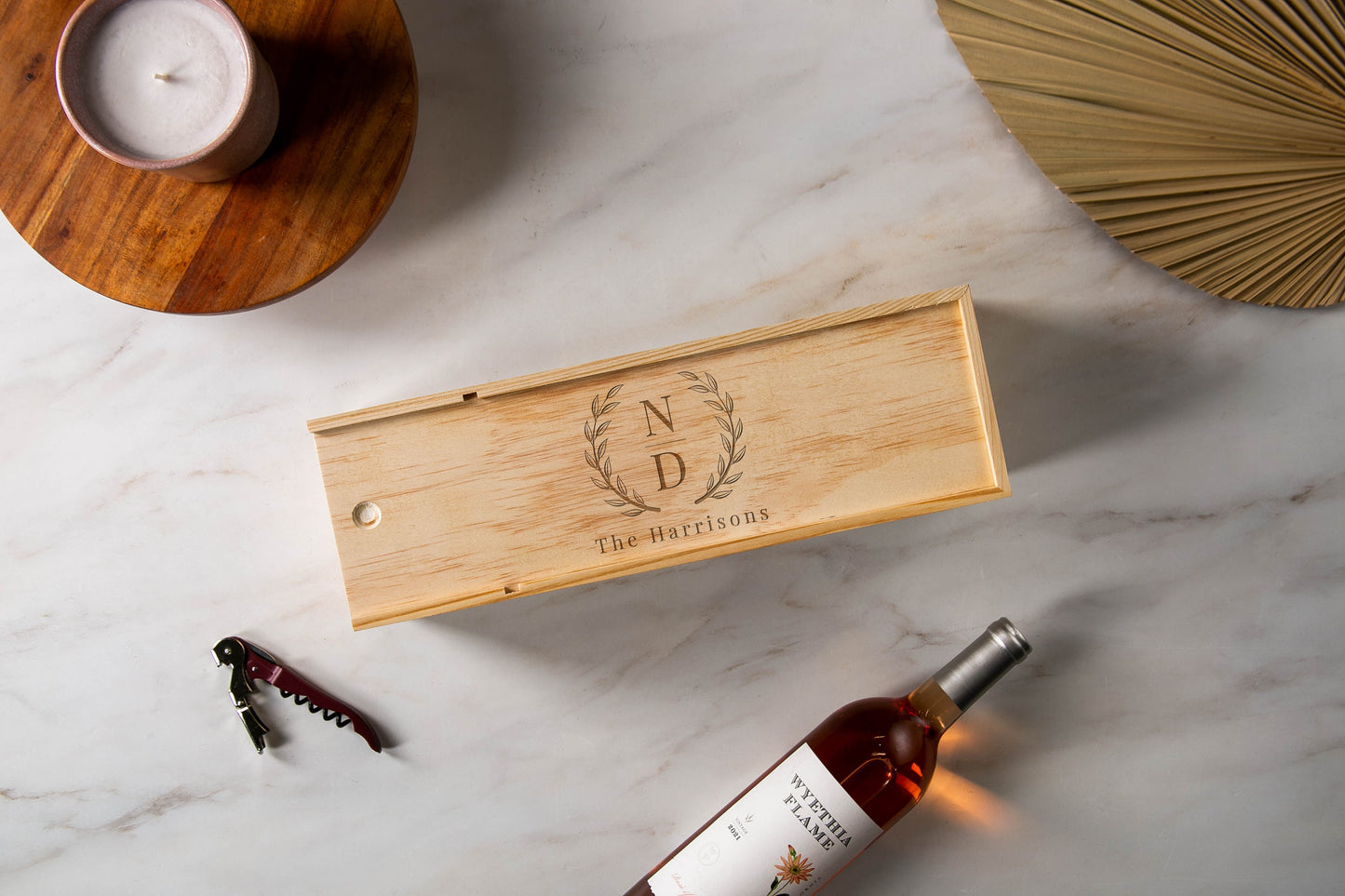 Wood Wine Box (Design 8) - Port Wine Champagne Storage Case 5th Anniversary Gift for Husband Wife, Wine Box to Nail Shut Wedding Ceremony