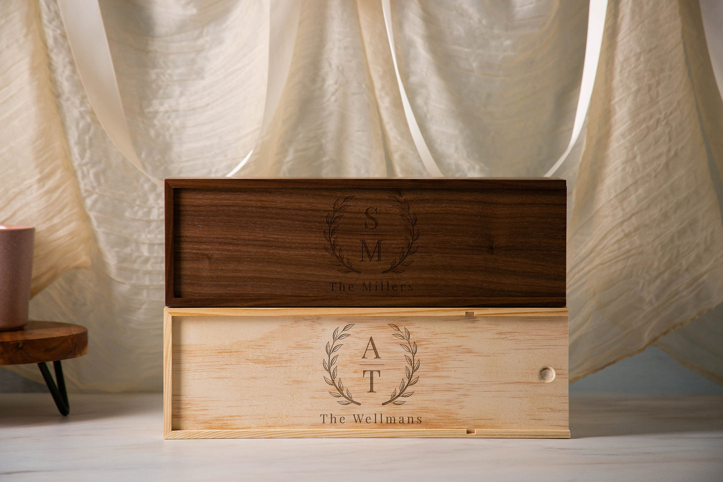 Wood Wine Box (Design 8) - Port Wine Champagne Storage Case 5th Anniversary Gift for Husband Wife, Wine Box to Nail Shut Wedding Ceremony