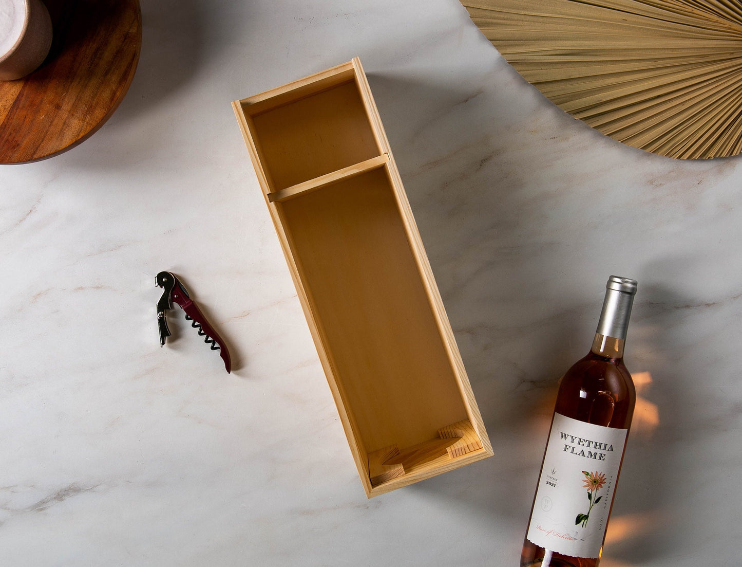 Wood Wine Box (Design 8) - Port Wine Champagne Storage Case 5th Anniversary Gift for Husband Wife, Wine Box to Nail Shut Wedding Ceremony