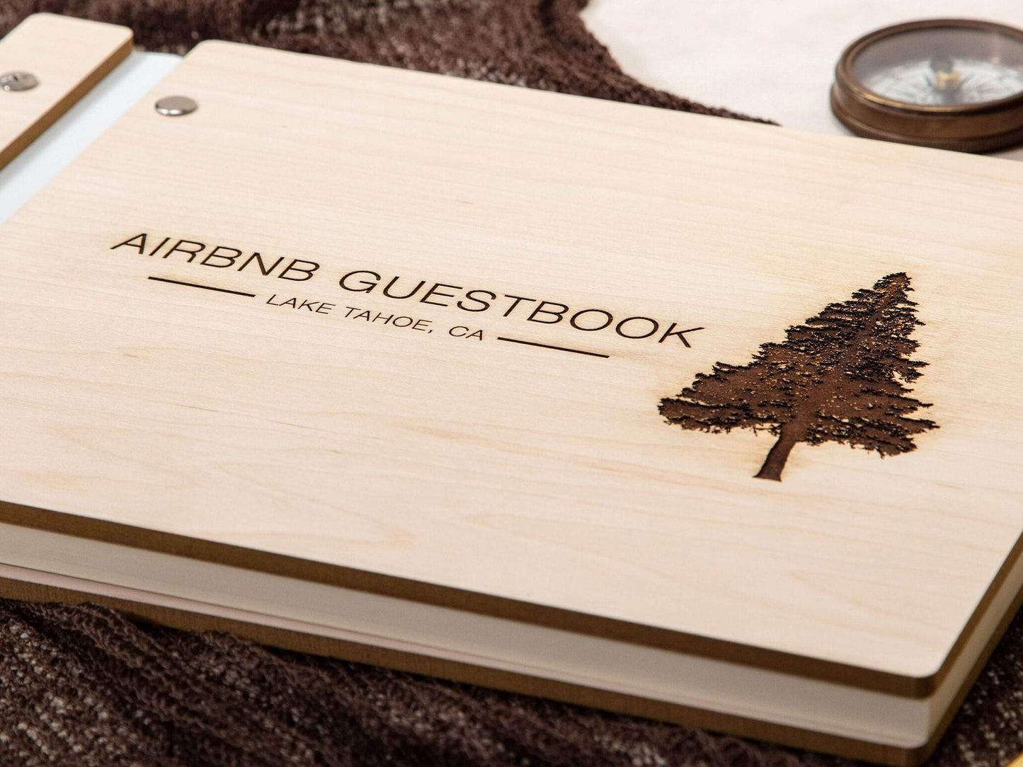 Engraved Premium Wood Guest Book with Tree Design - Vacation Airbnb Home Rental Essential Rustic Guest Journal Business Gift for Home Owners