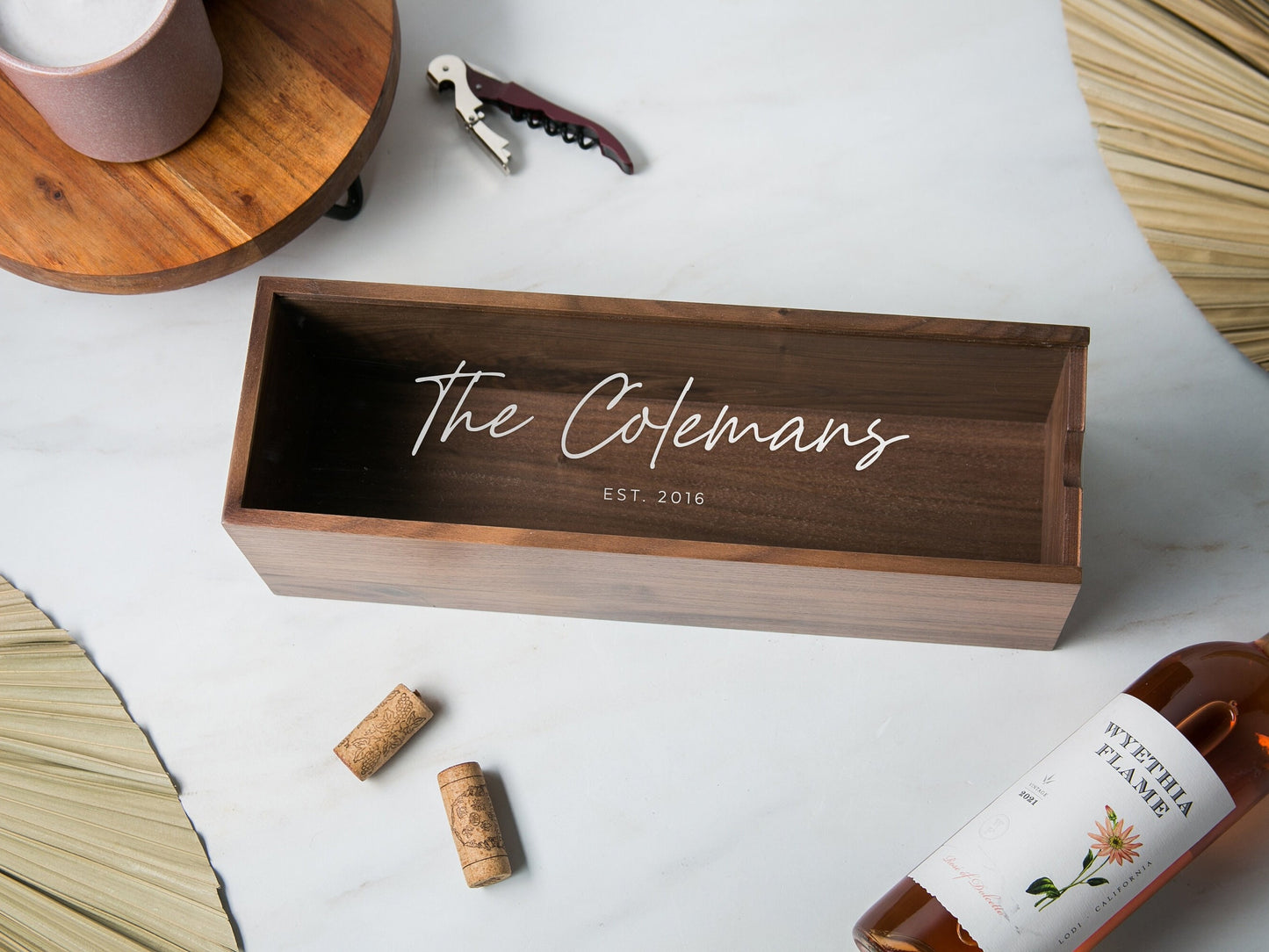 Acrylic Lid Wine Box (Design 11) - Wine Champagne Display Case Anniversary Birthday Engagement Wedding Housewarming Honeymoon Unique Gift