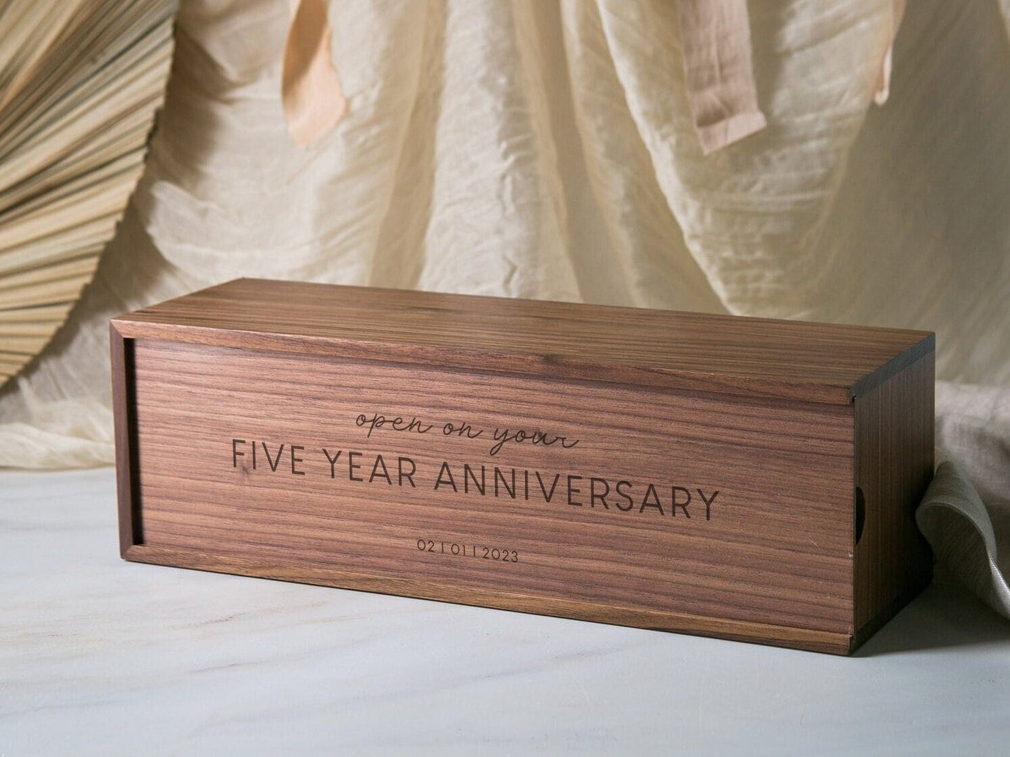 Wood Wine Box (Design 9) - Walnut Wood Port Wine Case, Custom Engrave Wedding Ceremony Box To Nail Shut Time Capsule 5th Anniversary Gift