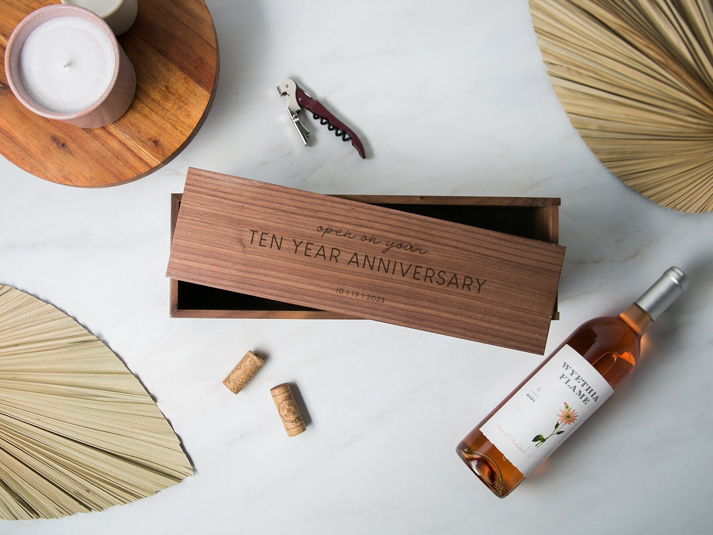 Wood Wine Box (Design 9) - Walnut Wood Port Wine Case, Custom Engrave Wedding Ceremony Box To Nail Shut Time Capsule 5th Anniversary Gift