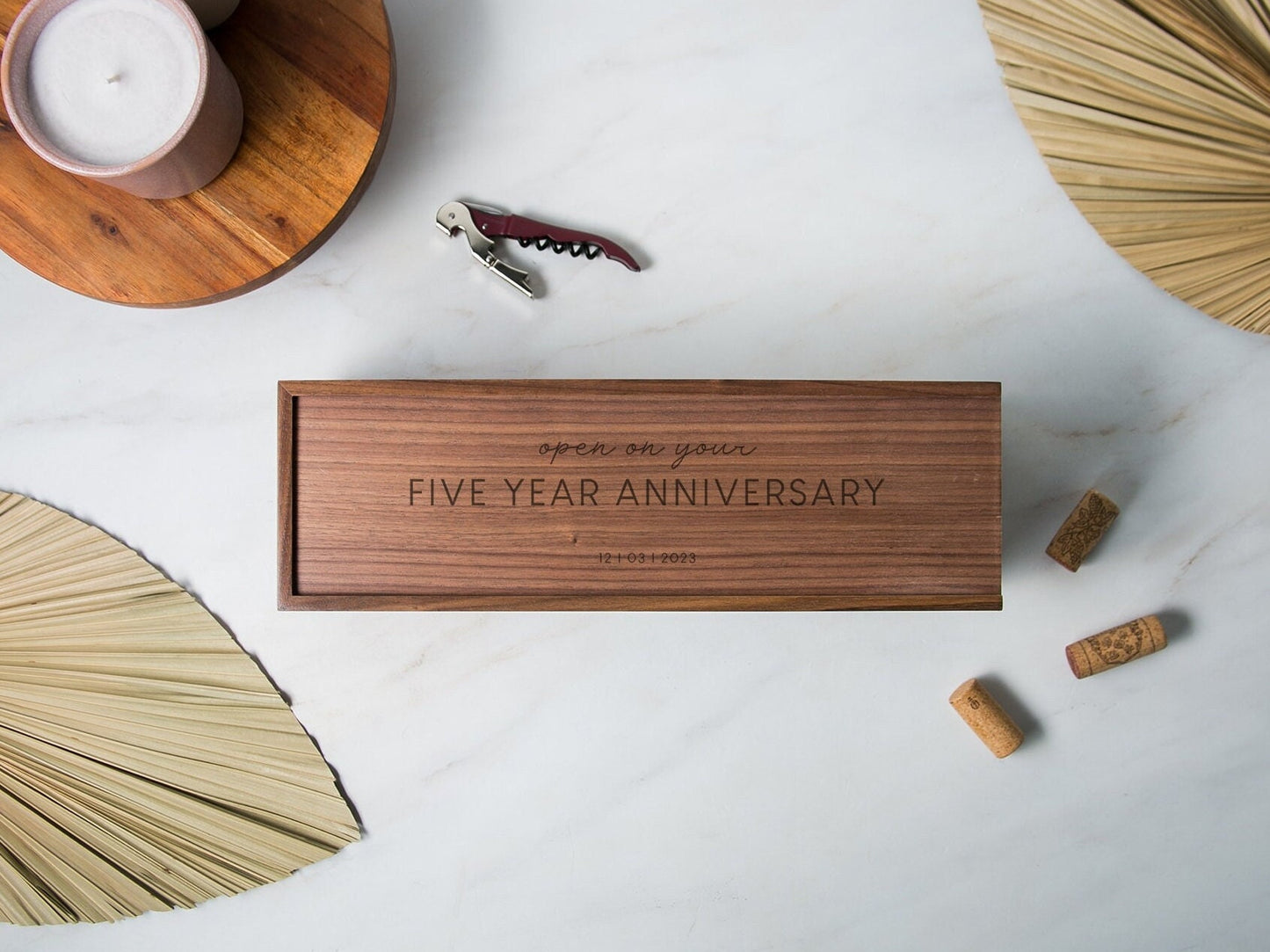 Wood Wine Box (Design 9) - Walnut Wood Port Wine Case, Custom Engrave Wedding Ceremony Box To Nail Shut Time Capsule 5th Anniversary Gift
