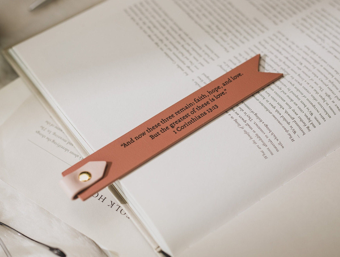 Engraved Leather Bookmark w/ Loop (D2) - Custom 3rd Anniversary Gift for Her Him, Bible Quote or Message Book Mark, Church Bible Page Marker