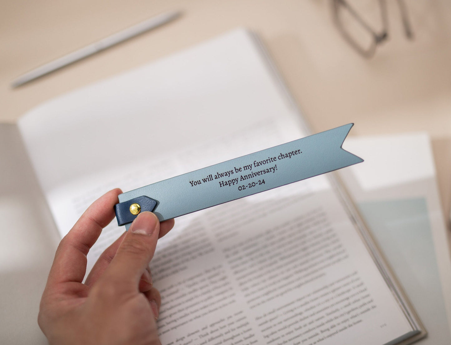 Engraved Leather Bookmark w/ Loop (D2) - Custom 3rd Anniversary Gift for Her Him, Bible Quote or Message Book Mark, Church Bible Page Marker